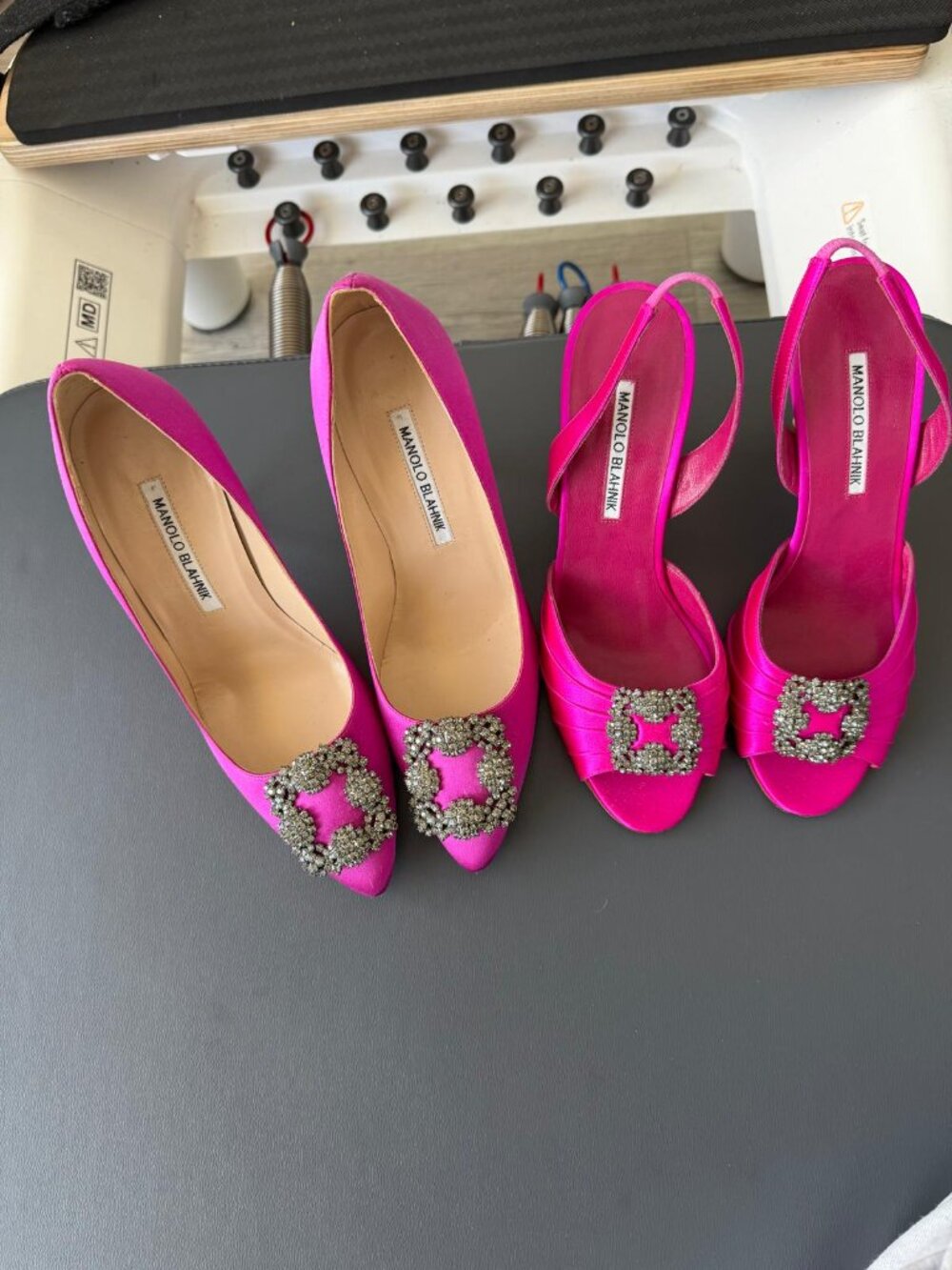 Bundle - Manolo Blahnik Hot Pink Satin Crystal Heels — Brand New 💕✨ - Picture 11 of 12